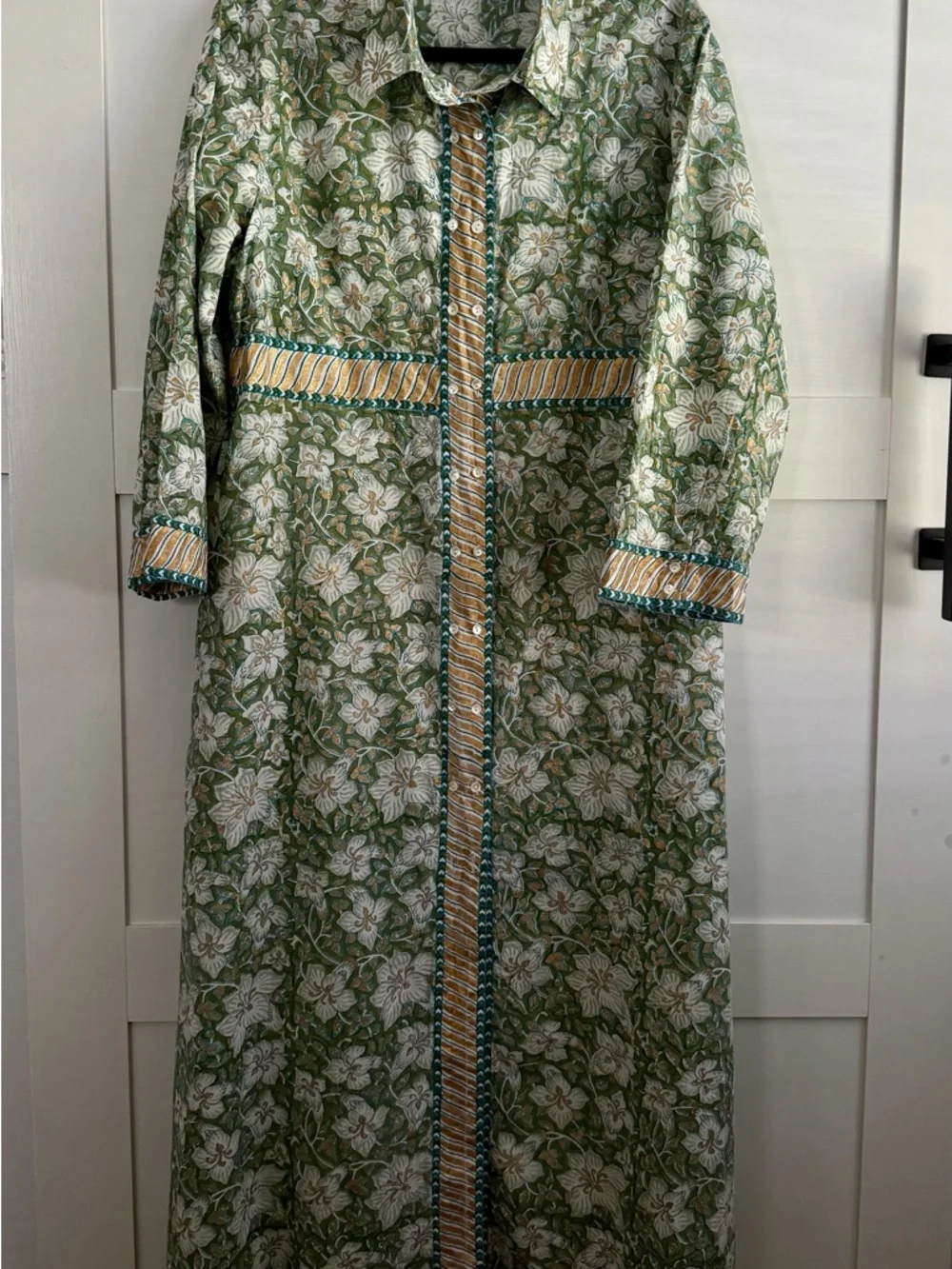 Oliphant Ivy-Olive Floral Long-Sleeve Maxi Dress with Gold Trim - Picture 1 of 9